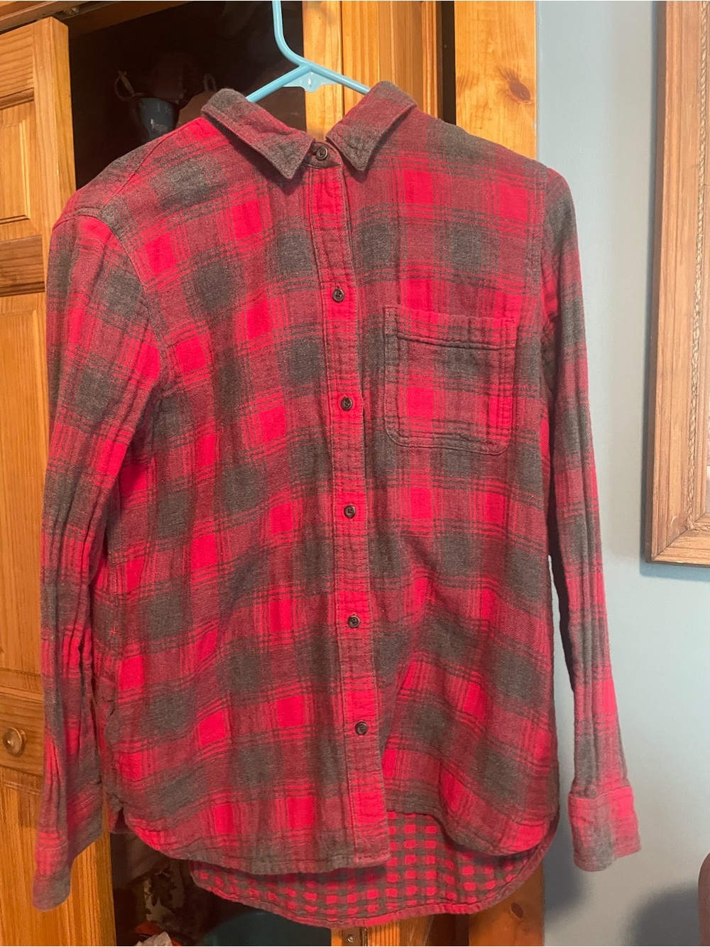 Madewell Red and Gray Plaid Button-Down Shirt